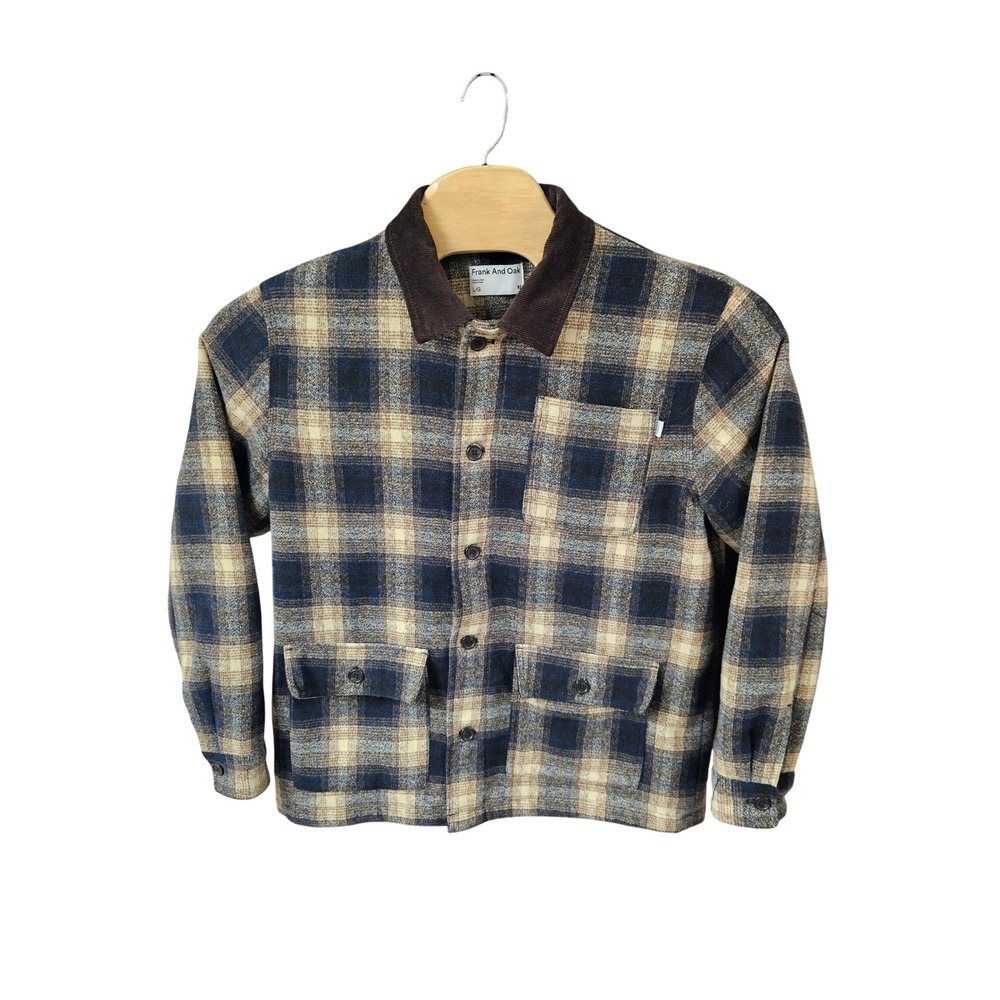 Frank And Oak Mens Plaid Wool Blend Quilted Barn Chore Coat Corduroy Collar L